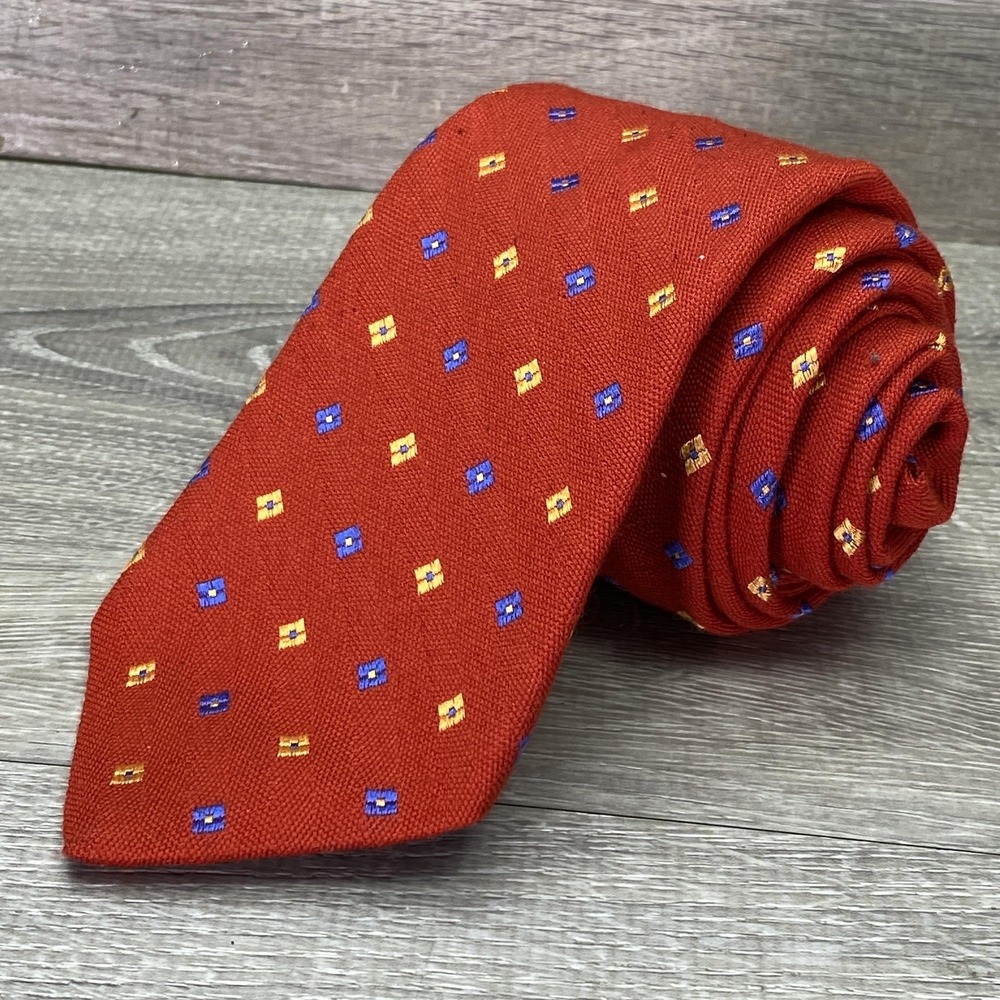 Ted Baker Tie Mens One Size Red Geometric Wool Silk Necktie Made USA Classic‎